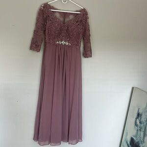 Azazie lilac floor length dress with lace and rhinestone